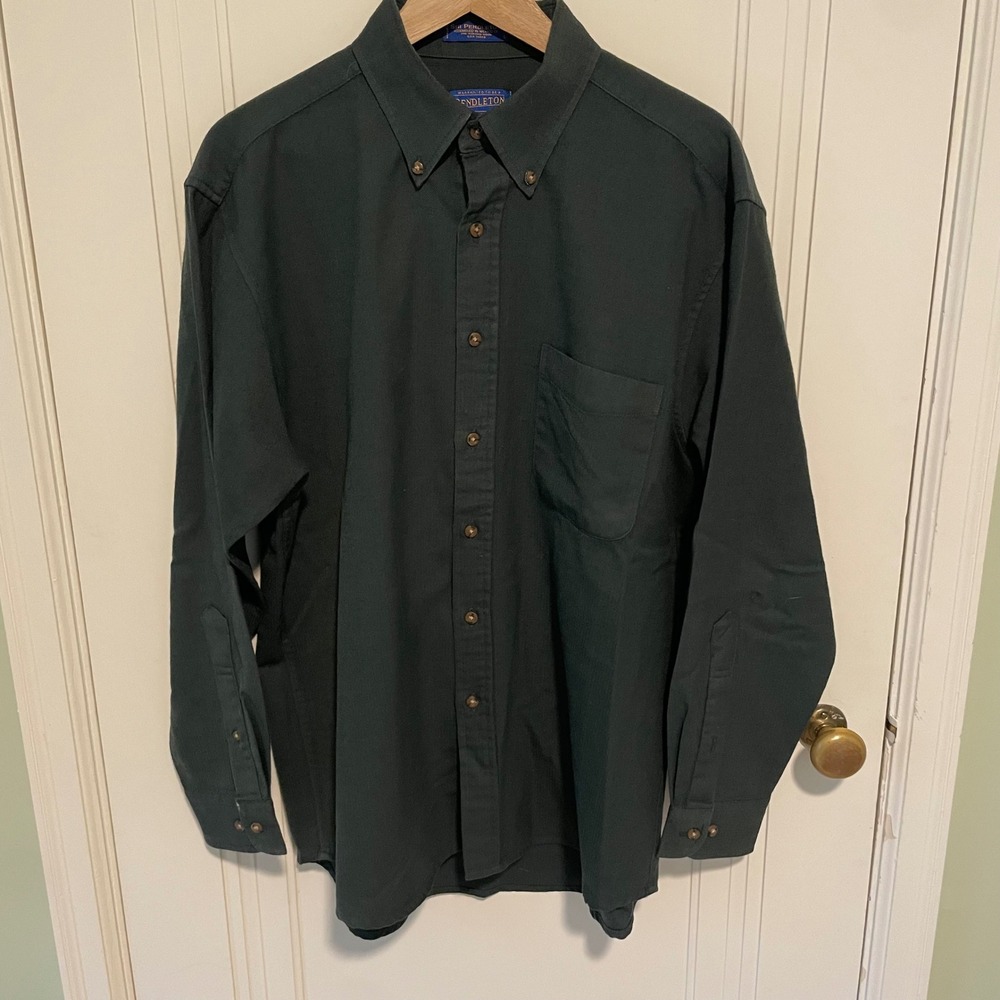 Pendleton Sir Pendleton Wool Button Down Shirt Large Dark Forest Green